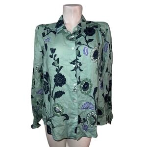 Wrap London Sage Green Floral Tencel Cotton Wool Button Down Shirt US 14 UK 18